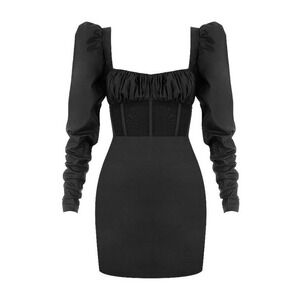 L Black Corset Puffed Sleeve Mini Dress Mistress Rocks Perfect Match Bodycon‎